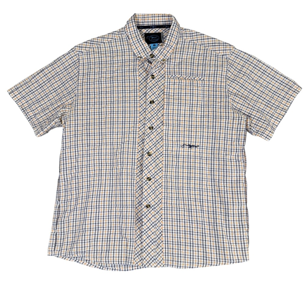 TrueFlies Bokeelia Shirt Mens XL Short Sleeve Plaid Seersucker Button Down Shirt